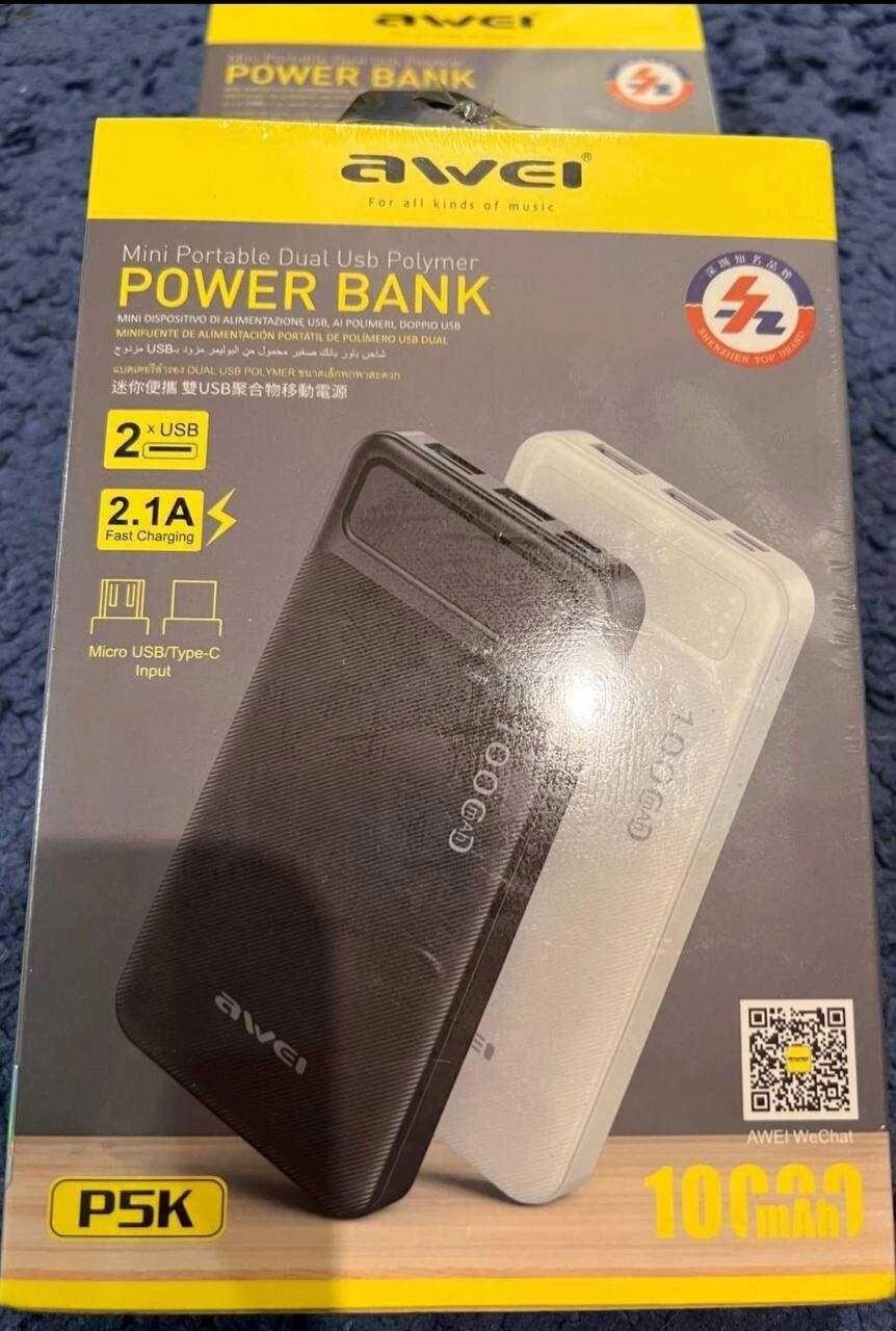 Портативний акумулятор Power Bank Awei P5K 10000 mAh Black повербанк від компанії K V I T K A - фото 1