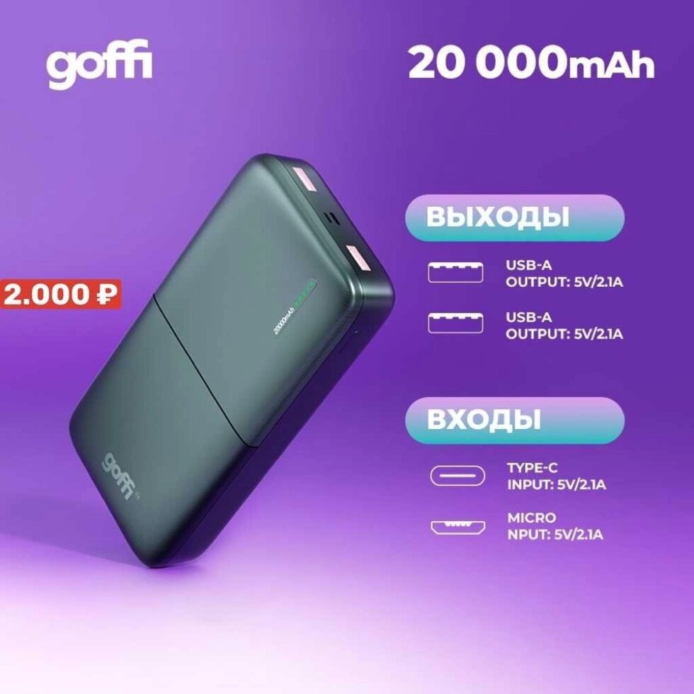 Power Bank - Goffi, 20.000 мАг, 18 Вт, портативне зарядне від компанії K V I T K A - фото 1