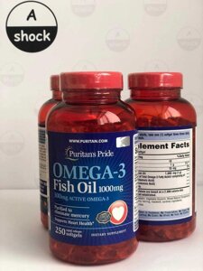 Puritan&x27,s Pride Omega-3 1000mg (250 капсул) вітаміни, риб'ячий жир, омега