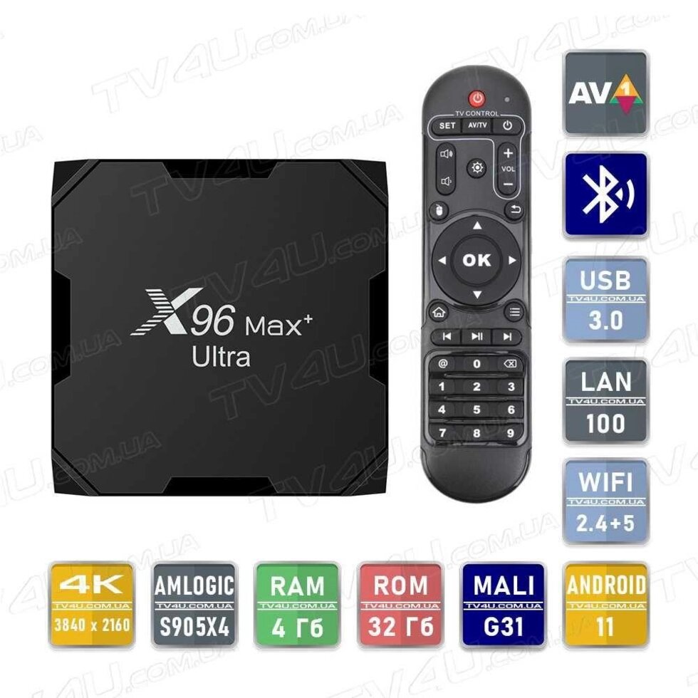 Смарт ТБ Приставка X96 Max Plus Ultra Max+ 4/32 Гб Smart TV Box від компанії K V I T K A - фото 1