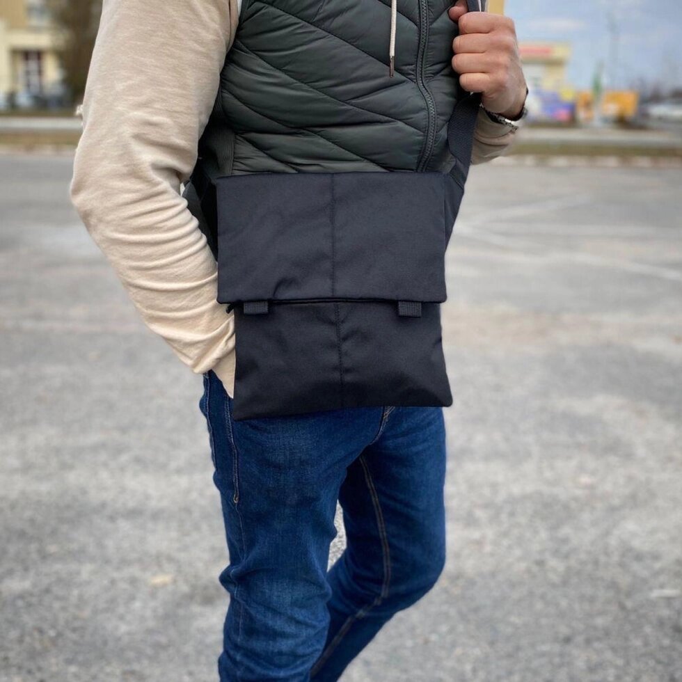 Тактична чоловіча чорна сумка з кобурою планшет через плече від компанії K V I T K A - фото 1