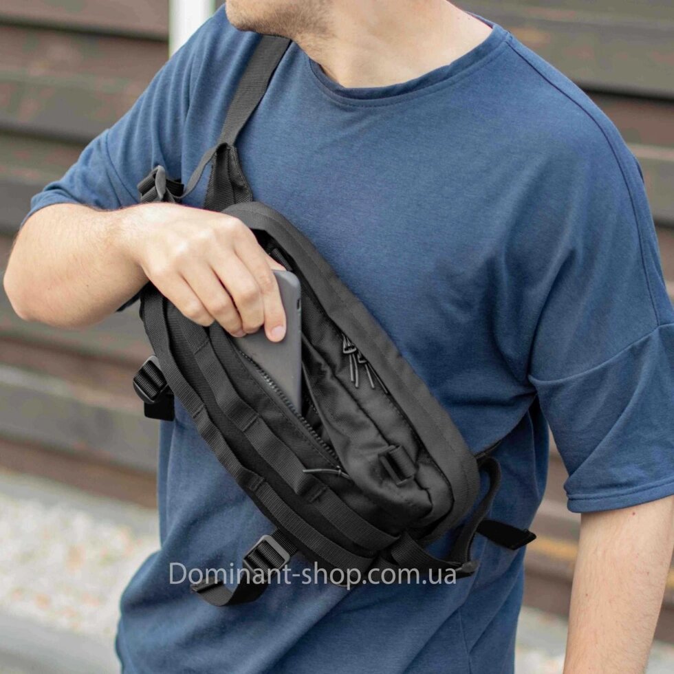 Тактична сумка чоловіча на груди на пояс чорна бананка слінг від компанії K V I T K A - фото 1