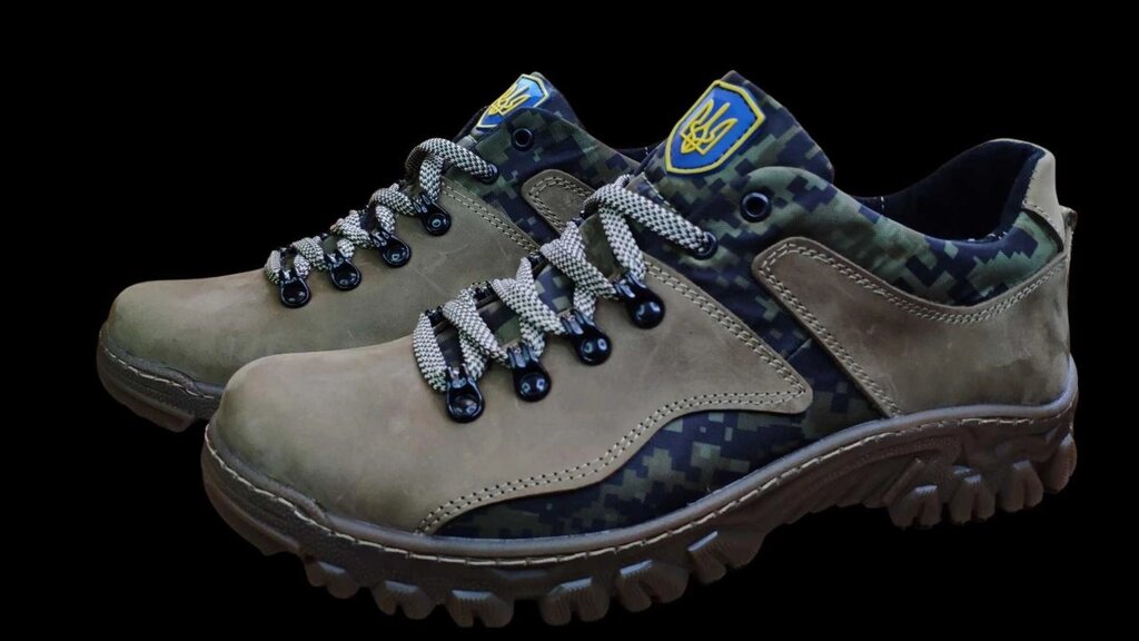 Тактичні військові кросівки камуфляжні з натуральної шкіри від компанії K V I T K A - фото 1