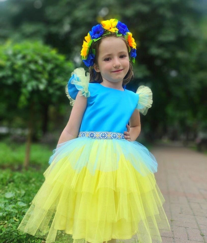 Я України. Пишна жовта синя сукня. Розмір 98-140 від компанії K V I T K A - фото 1