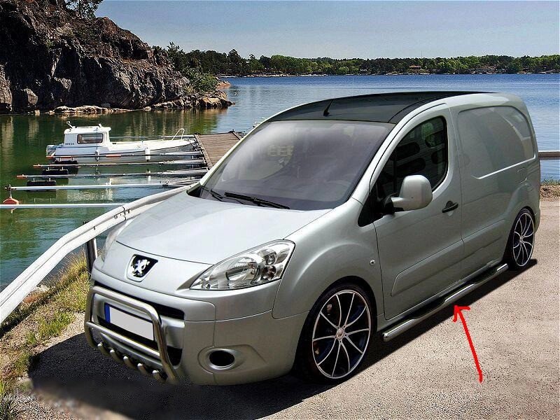 Бічні труби (2 шт., нерж.) 60мм, з пластиковими підніжками для Citroen Berlingo 2008-2018 років. від компанії AUTOAS - фото 1