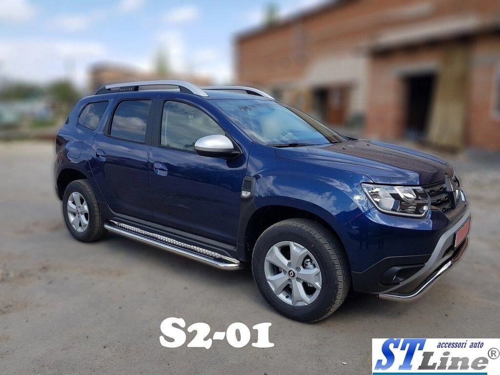 Бокові пороги Premium (2 шт., нерж.) Ø60 для Dacia Duster 2018 мм. від компанії AUTOAS - фото 1