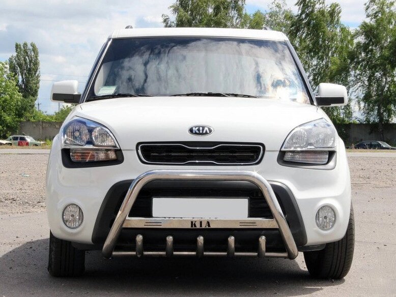 Кенгурятник (нерж) 60 мм, з написом для Kia Soul I 2008-2013 рр. від компанії AUTOAS - фото 1