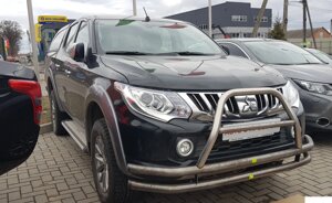 Кенгурятник + УС подвійний для Mitsubishi L 200 96-06 07-10 10-15 15+ Захист заднього бампера/дуги/пороги