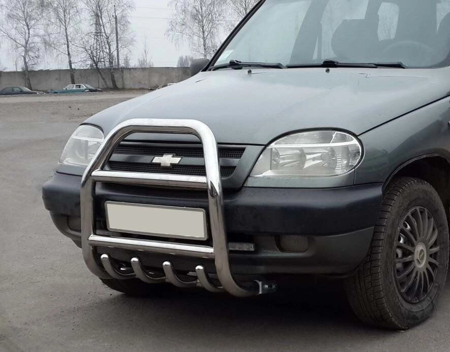 Кенгурятник високий з двома перемичками і грилем Chevrolet Niva (2002-2009) від компанії AUTOAS - фото 1