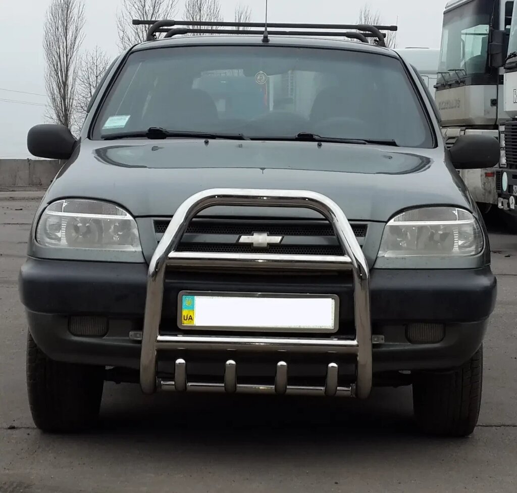 Кенгурятник високий з двома перемичками і грилем Chevrolet Niva (2010+) від компанії AUTOAS - фото 1