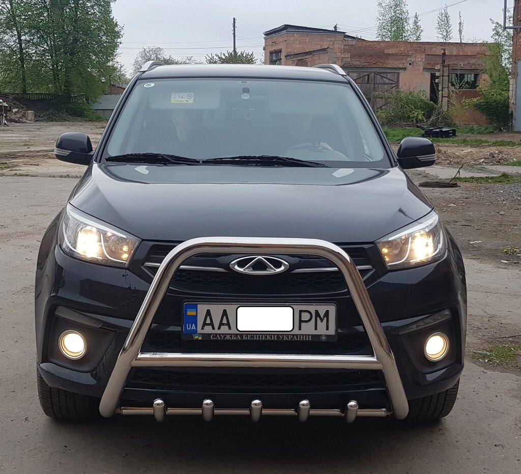 Кенгурятник високий з двома перемичками і грилем для Chery Tiggo 3 2014+ від компанії AUTOAS - фото 1