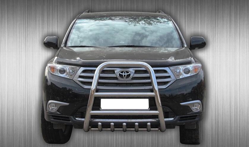 Кенгурятник високий з двома перемичками і грилем для Toyota Highlander 2010-2013 від компанії AUTOAS - фото 1