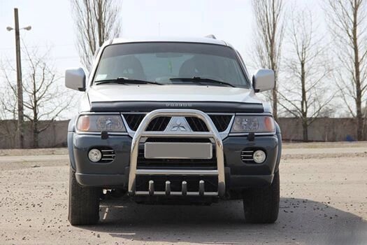 Кенгурятник високий з двома перемичками і грилем QT007 (нерж) для Mitsubishi Pajero Sport 1996-2007. від компанії AUTOAS - фото 1