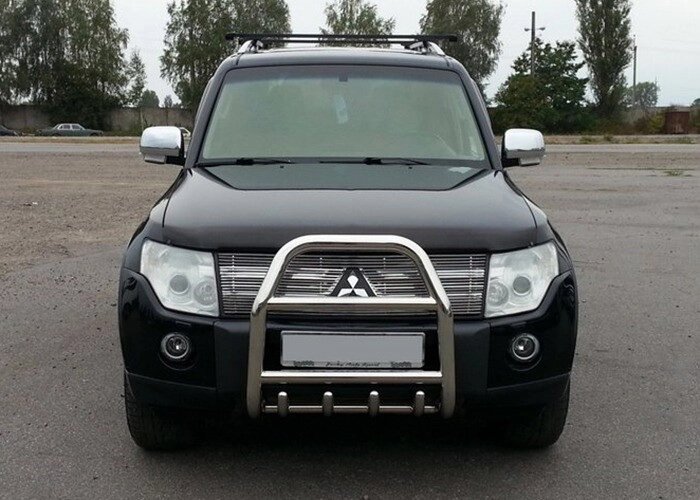 Кенгурятник високий з двома перемичками і грилем QT007 (нерж.) для Mitsubishi Pajero Wagon III від компанії AUTOAS - фото 1