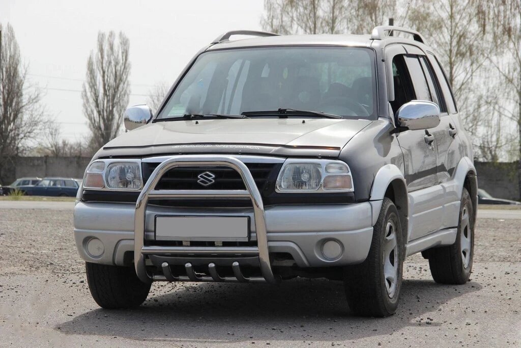 Кенгурятник високий з двома перемичками і грилем QT007 (нерж) для Suzuki Vitara 1998-2006 рр. від компанії AUTOAS - фото 1