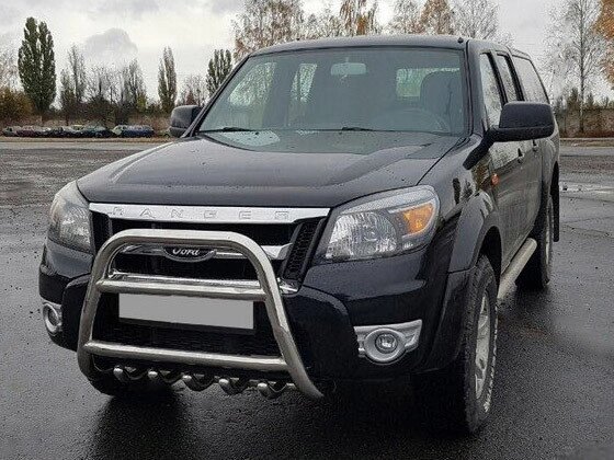 Кенгурятник високий з двома перемичками і грилем QT008 (нерж) для Ford Ranger 2007-2011 рр. від компанії AUTOAS - фото 1