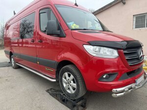 Бокові пороги Premium (2 шт., нерж.) d60, Long/ExtraLong для Mercedes Sprinter 2018 мм.