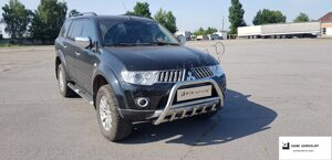 Захист переднього бампера - Кенгурятник з трубою і грилем Mitsubishi Pajero Sport (2008-2015)