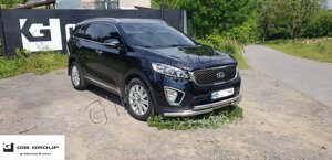 Захист переднього бампера Kia Sorento UM (2014-2018)  (подвійна нержавіюча труба - подвійний вус)