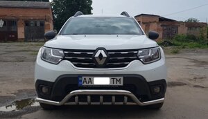 Захист переднього бампера (подвійна нержавіюча труба - подвійний ус) Renault Duster (18+)