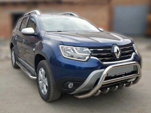 Кенгурятник з трубою і грилем без напису WT003 (нерж.) для Dacia Duster 2018 мм.