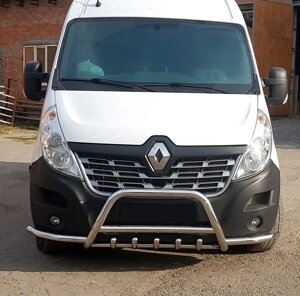 Захист переднього бампера - Кенгурятник Renault Master (10+) з трубою, з вусами та грилем