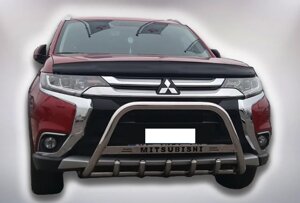 Захист переднього бампера - Кенгурятник Mitsubishi Outlander (15+) з логотипом і грилем