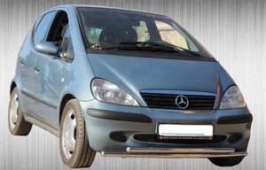 Захист переднього бампера (подвійна нержавіюча труба - подвійний ус) Mercedes-Benz A 160 Elegance (97-01)