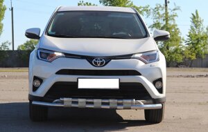 Захист переднього бампера (подвійна нержавіюча труба - подвійний ус) Toyota Rav 4 XA 40 (2016-2018)