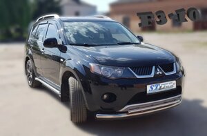 Захист переднього бампера (подвійна нержавіюча труба - подвійний ус) Mitsubishi Outlander (06-10)