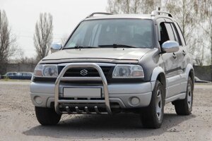 Кенгурятник високий з двома перемичками і грилем QT007 (нерж) для Suzuki Vitara 1998-2006 рр.