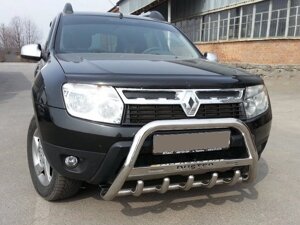 Кенгурятник з написом WT004 (нерж.) для Dacia Duster 2008-2018 рр.