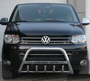 Захист переднього бампера - Кенгурятник Volkswagen T5 (03-09) з логотипом і грилем