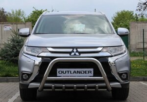 Захист переднього бампера - Кенгурятник Mitsubishi Outlander (06-10) з логотипом і грилем