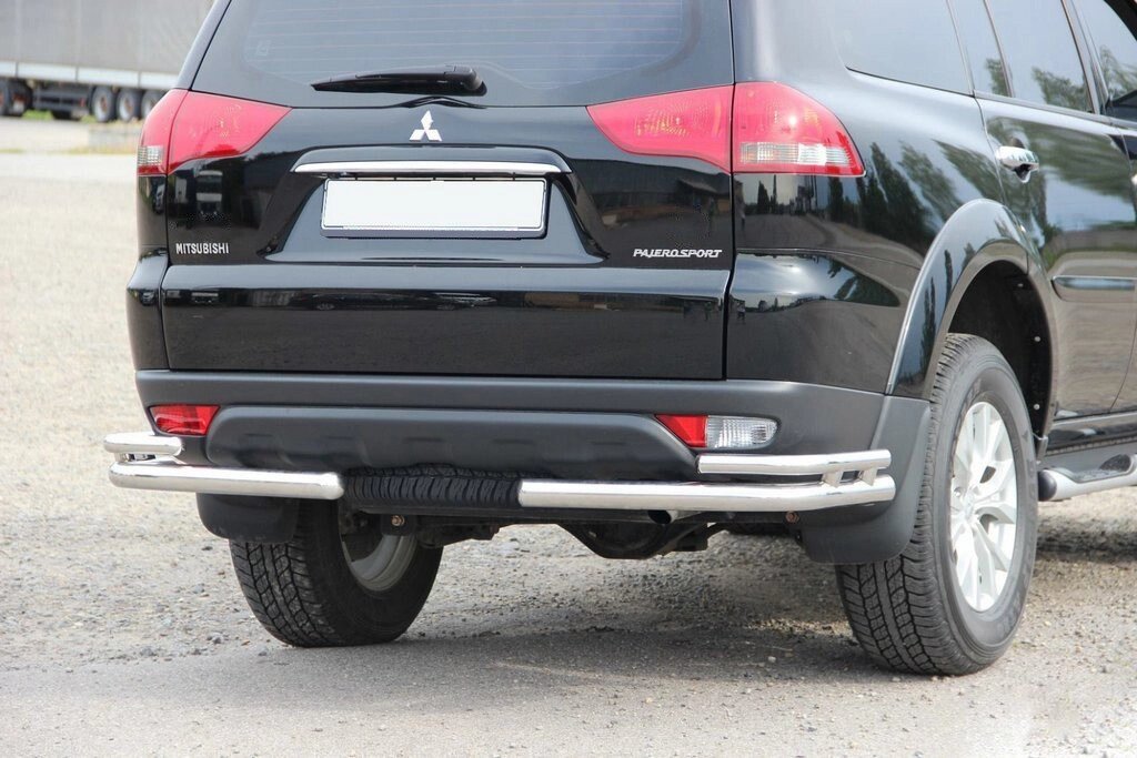 Задня захист AK003-Double (2 шт., нерж) для Mitsubishi Pajero Sport 2008-2015рр. від компанії AUTOAS - фото 1