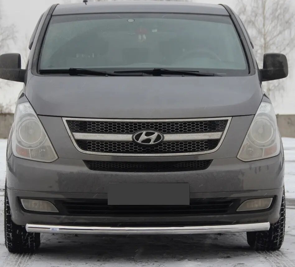 Захист переднього бампера (одинарна нержавіюча труба - одинарний ус) Hyundai H1 (07+) від компанії AUTOAS - фото 1