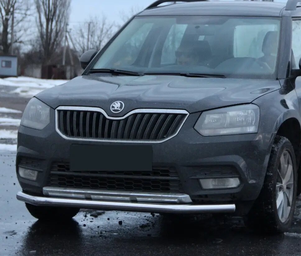 Захист переднього бампера (одинарна нержавіюча труба - одинарний ус) Skoda Yeti (09-13) від компанії AUTOAS - фото 1