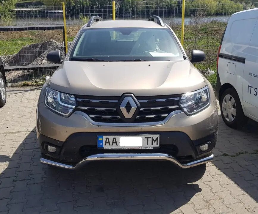 Захист переднього бампера (одинарна нержавіюча труба – одинарний вус) Renault Duster (18+) від компанії AUTOAS - фото 1