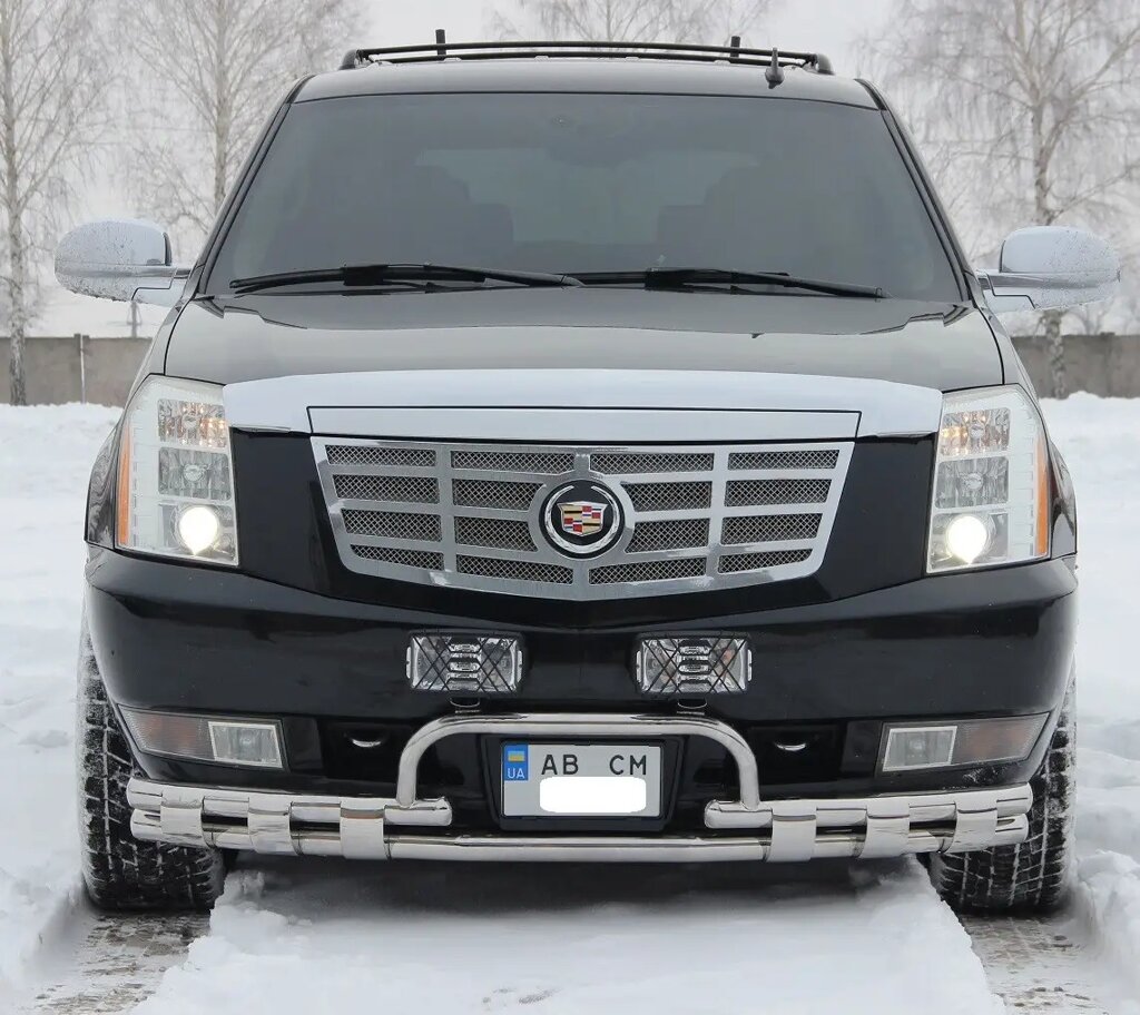 Захист переднього бампера (подвійна нержавіюча труба - подвійний ус) Cadillac Escalade (07-14) від компанії AUTOAS - фото 1