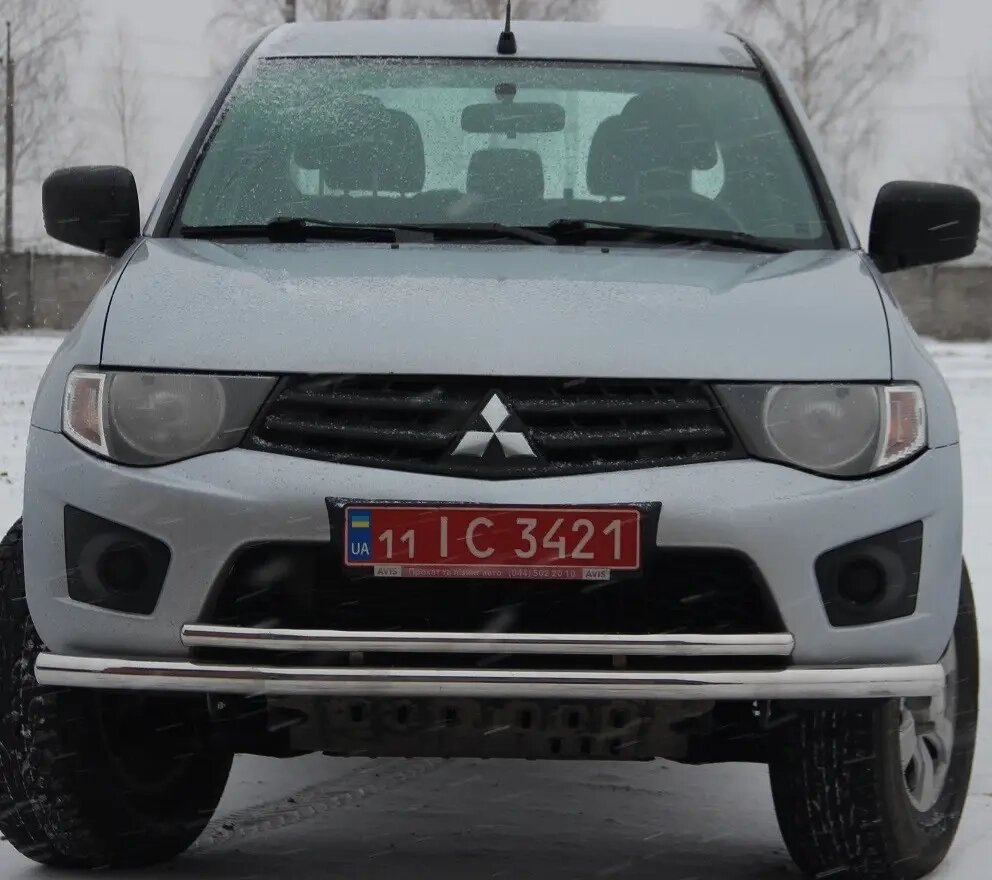 Захист переднього бампера (подвійна нержавіюча труба - подвійний ус) Mitsubishi L-200 triton (06-15) від компанії AUTOAS - фото 1