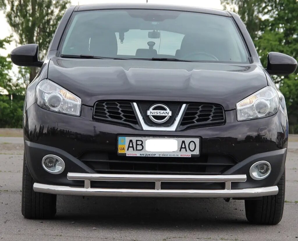 Захист переднього бампера (подвійна нержавіюча труба - подвійний ус) Nissan Qashqai J10 (10-14) від компанії AUTOAS - фото 1