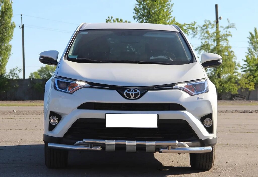 Захист переднього бампера (подвійна нержавіюча труба - подвійний ус) Toyota Rav 4 XA 40 (2016-2018) від компанії AUTOAS - фото 1