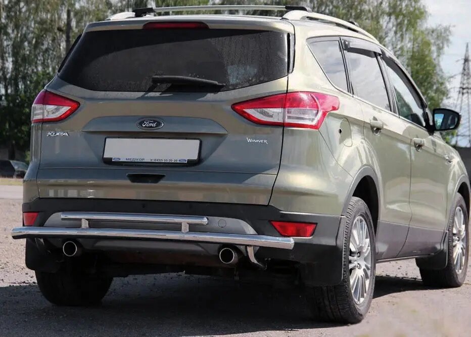 Захист заднього бампера (подвійна нержавіюча труба - подвійний ус) Ford Kuga (13+) від компанії AUTOAS - фото 1