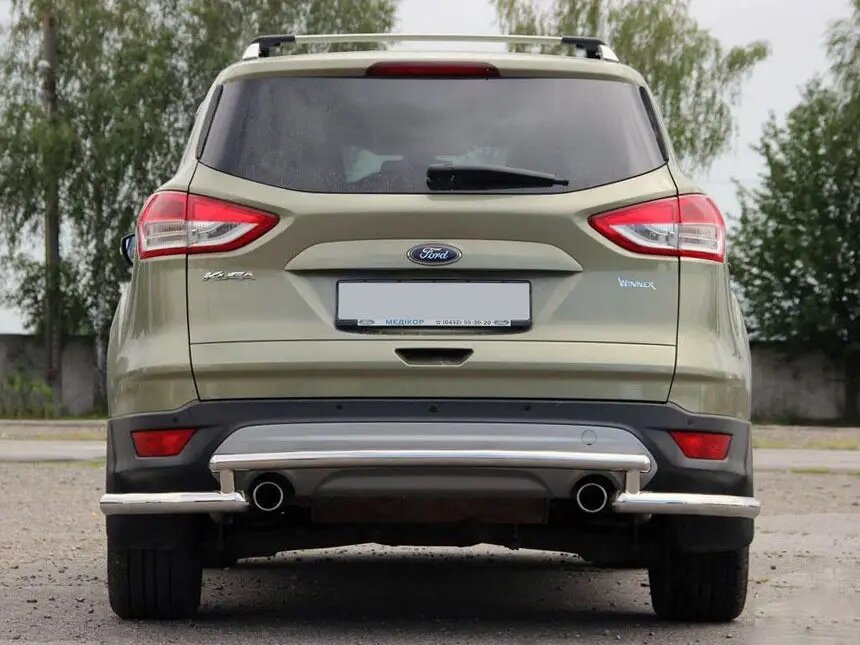 Захист заднього бампера (подвійна нержавіюча труба - подвійний ус) Ford Kuga (13+) від компанії AUTOAS - фото 1