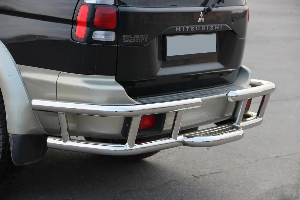 Захист заднього бампера (подвійна нержавіюча труба - подвійний вус) Mitsubishi Pajero Sport (16+) від компанії AUTOAS - фото 1