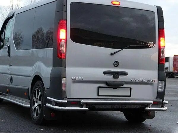 Захист заднього бампера (подвійна нержавіюча труба - подвійний вус) Renault Trafic (01-14) від компанії AUTOAS - фото 1