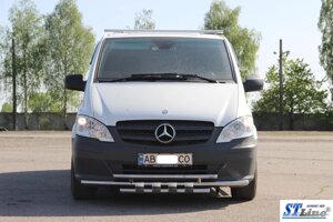 Захист переднього бампера (подвійна нержавіюча труба - подвійний ус) Mercedes-Benz Vito (10-16)