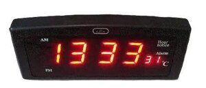 Настільний годинник від мережі з червоним підсвічуванням та датчиком температури CX-818-1