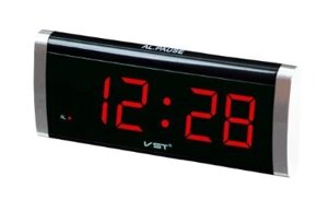 Настільний годинник з будильником від мережі та від батарей з червоним підсвічуванням VST-730-1