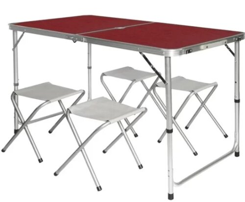 Розкладний ламінований стіл для пікніка з отвором для парасольки та 4-ма стільцями 120см*60см з навантаженням 30кг